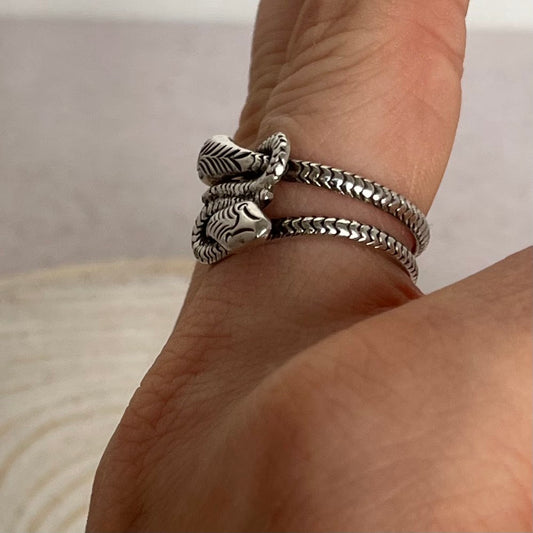 Vintage Sterling Silver Snake Ring | Wrap Serpent Ring | Size 7
