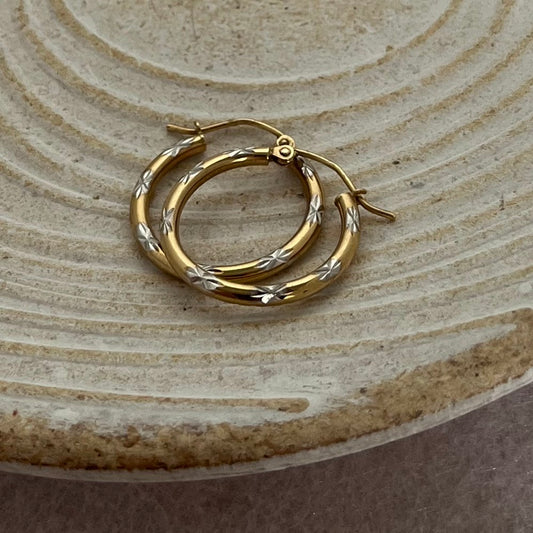 10K Yellow & White Gold Two-Tone Hoop Earrings