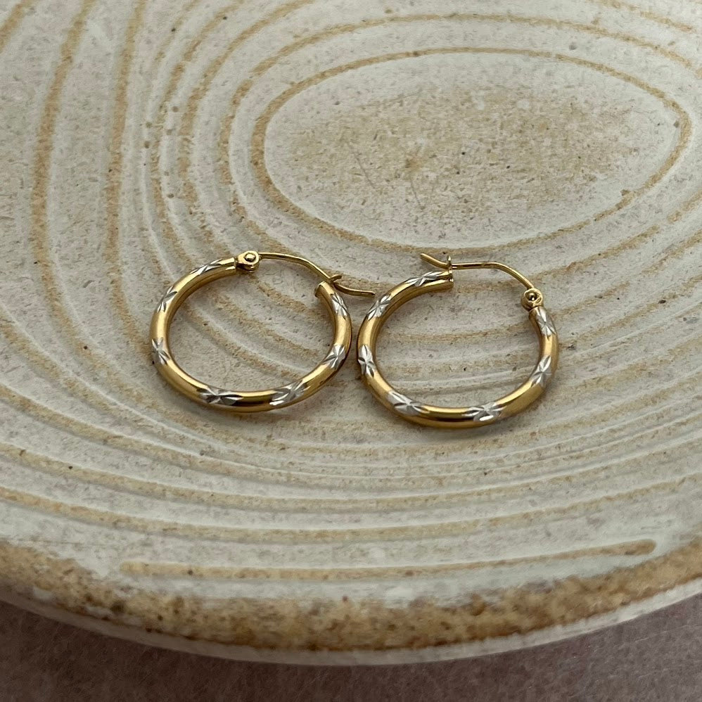 10K Yellow & White Gold Two-Tone Hoop Earrings