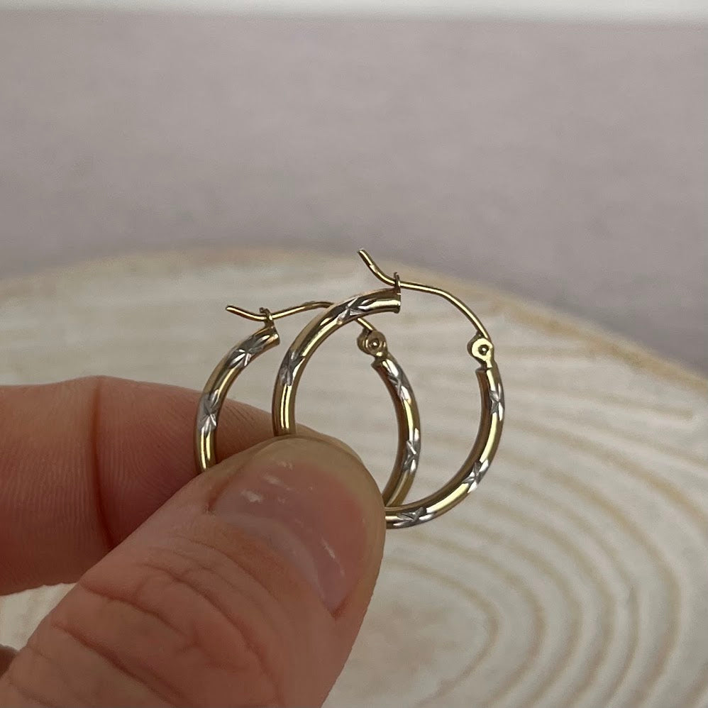 10K Yellow & White Gold Two-Tone Hoop Earrings