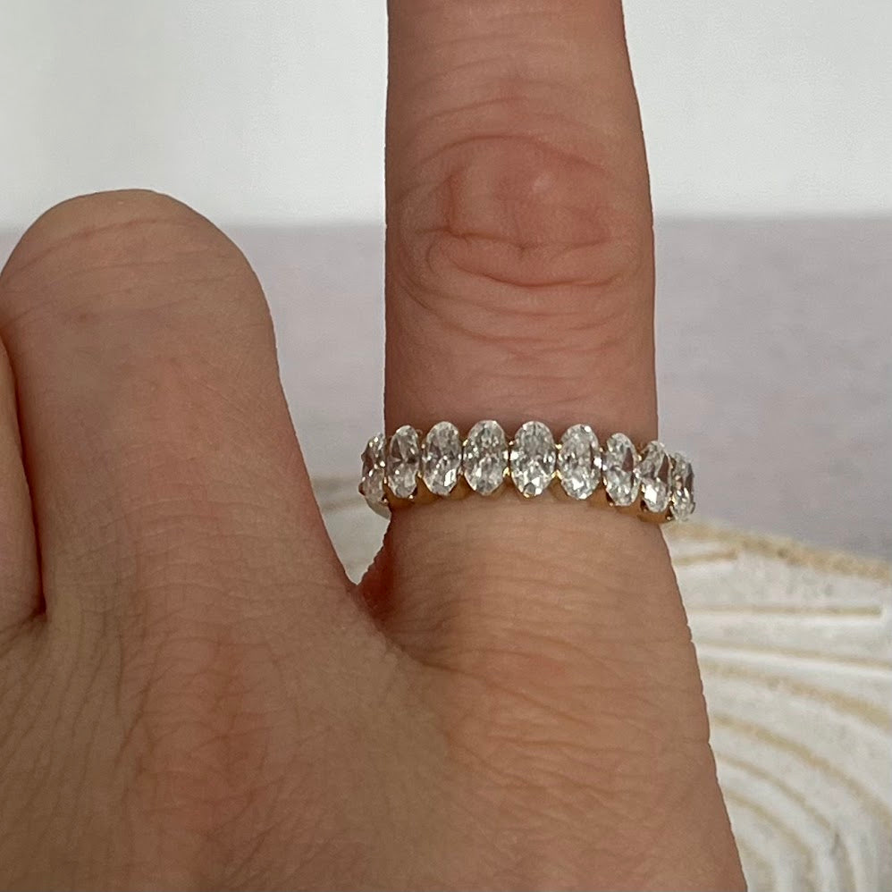 10K Solid Gold Oval Moissanite Half Tennis Ring – 2.7 CT