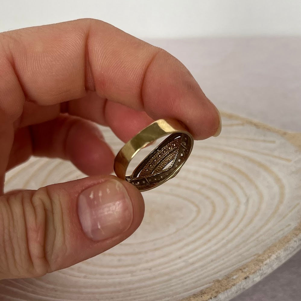 Vintage 333 Gold Multi-Row Ring with Clear Stone Accents