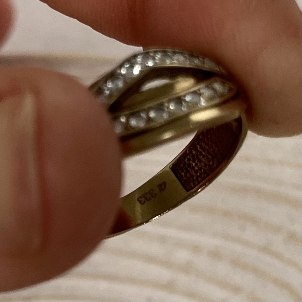 Vintage 333 Gold Multi-Row Ring with Clear Stone Accents