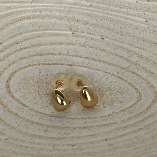 14K Solid Yellow Gold Teardrop Stud Earrings