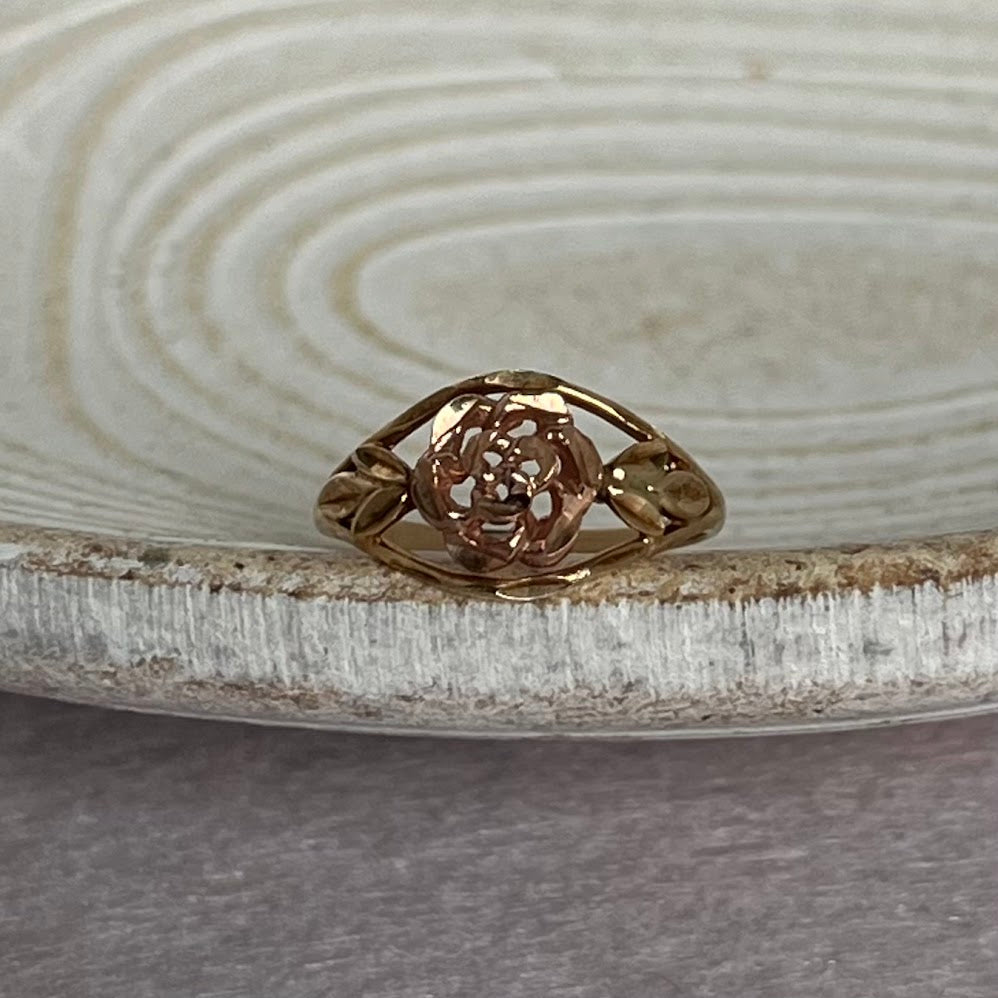 Vintage Estate 10K Solid Gold & Rose Gold Diamond Cut Band Ring
