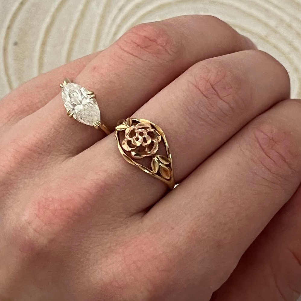 10K Solid Yellow Gold East–West Marquise Moissanite Pinky Ring – 2 CT