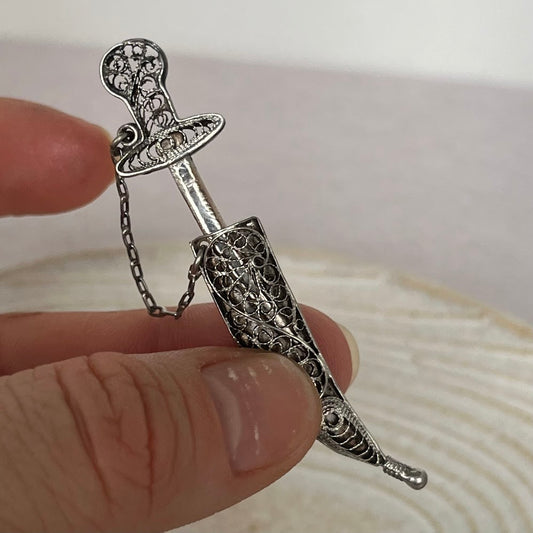 Vintage Sterling Silver Sword & Sheath Brooch