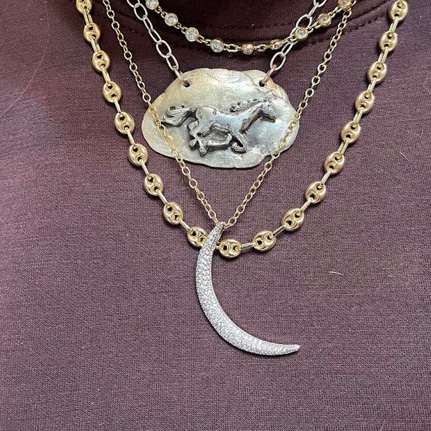 Sterling Silver Crescent Moon Pavé Pendant
