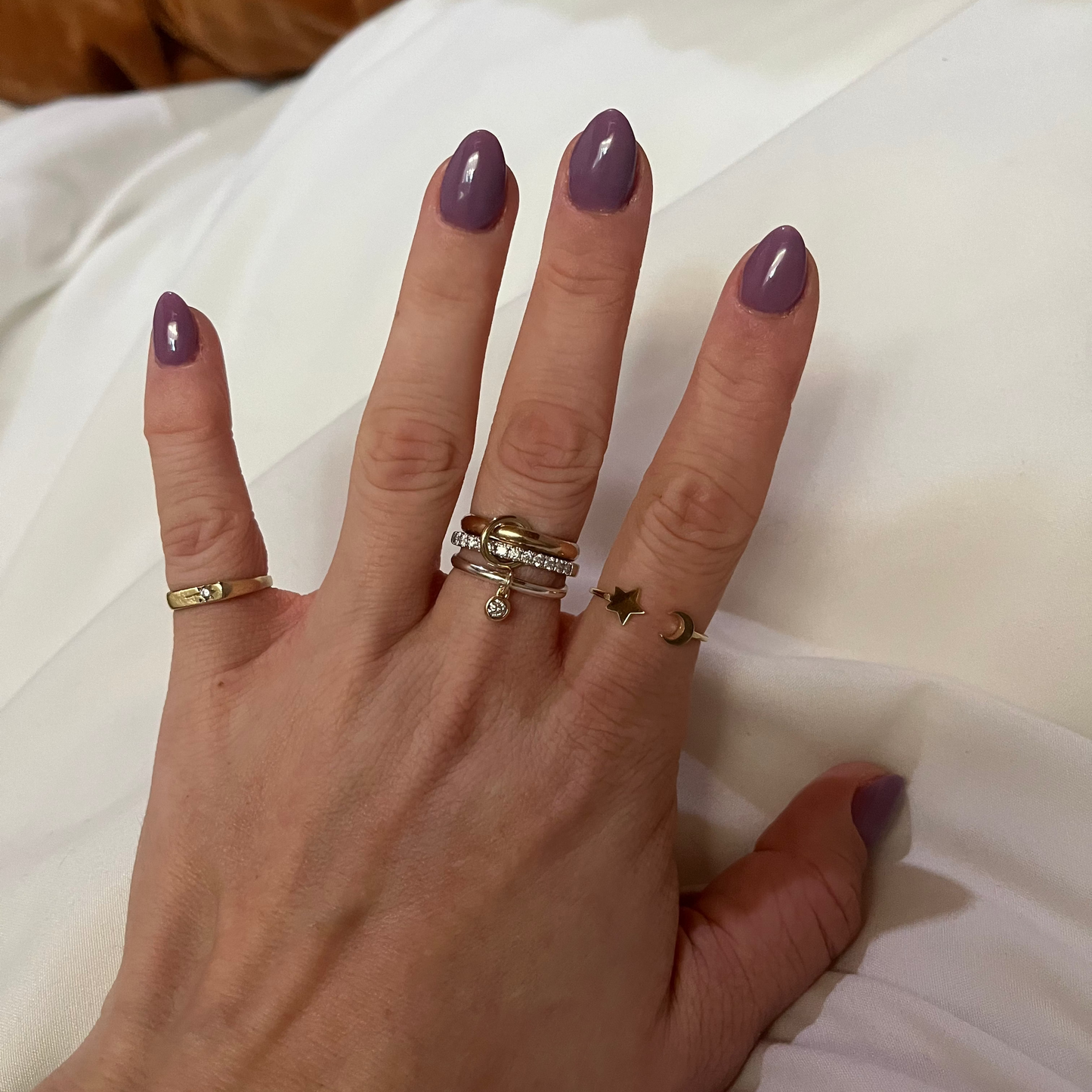 Dangle Ring - Sterling Silver & 10k Gold with Moissanite