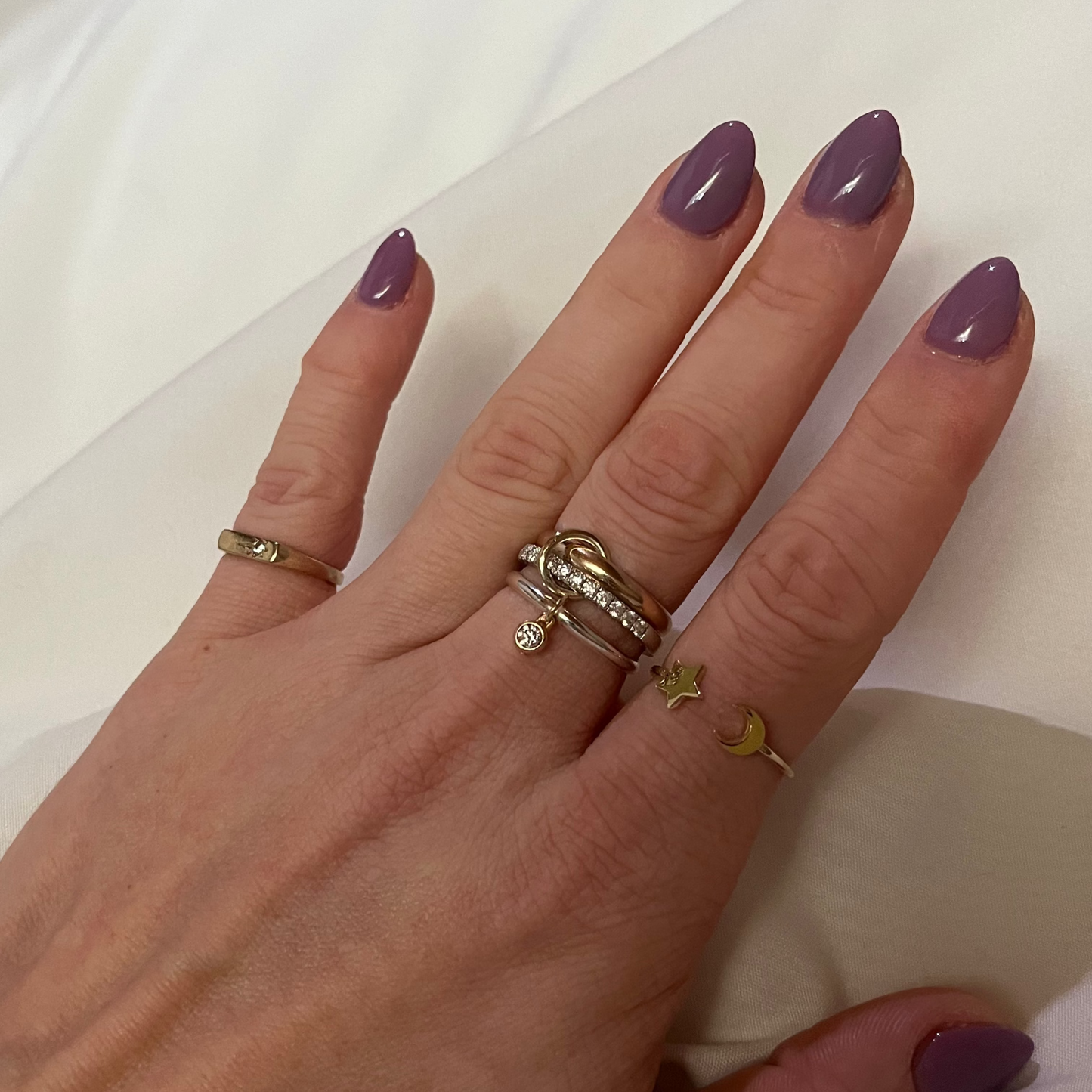 Dangle Ring - Sterling Silver & 10k Gold with Moissanite