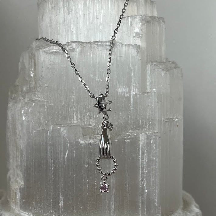 Vintage-Inspired Sterling Silver Hand Charm Necklace