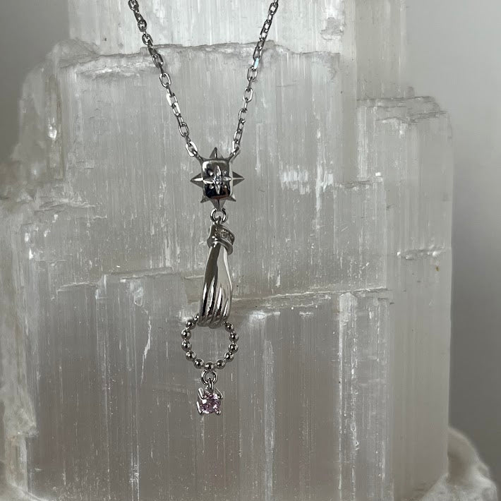 Vintage-Inspired Sterling Silver Hand Charm Necklace