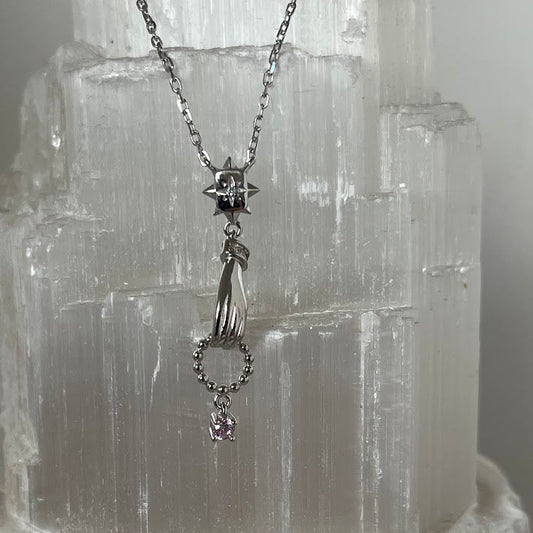 Vintage-Inspired Sterling Silver Hand Charm Necklace