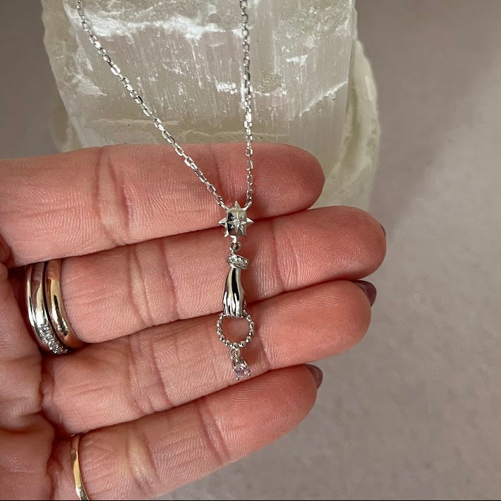 Vintage-Inspired Sterling Silver Hand Charm Necklace