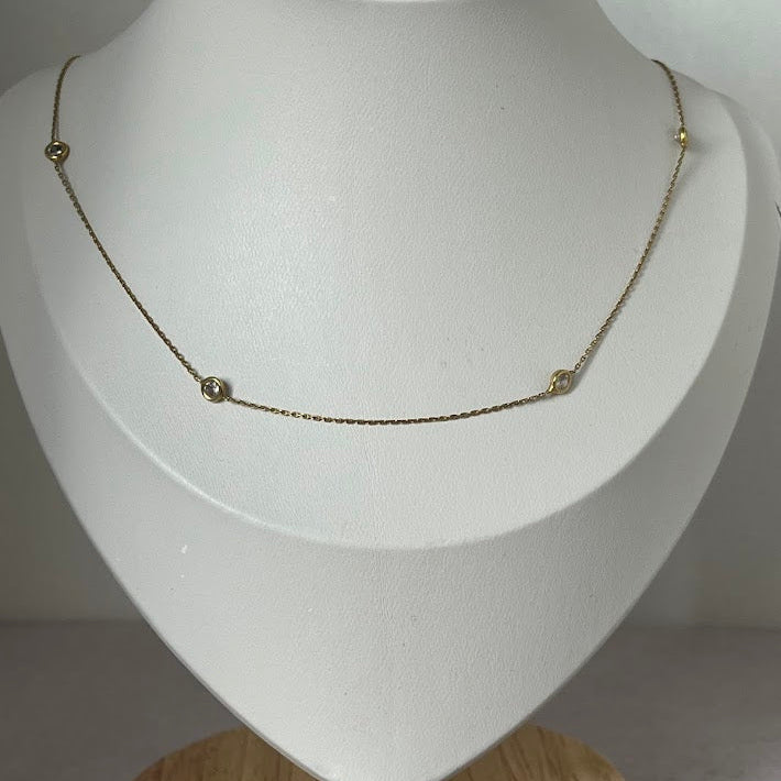 10K Gold Station Necklace - Cubic Zirconia  - Made in Italy