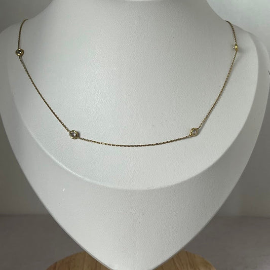 10K Gold Station Necklace - Cubic Zirconia  - Made in Italy