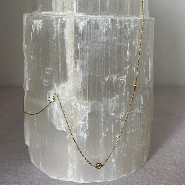 10K Gold Station Necklace - Cubic Zirconia  - Made in Italy