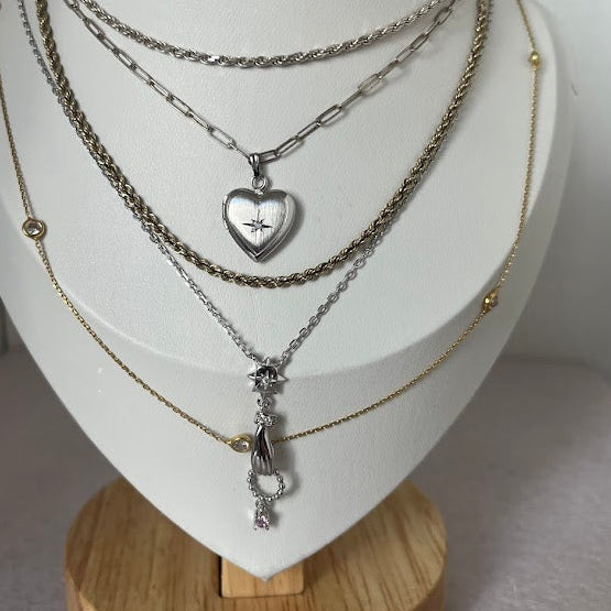 Vintage-Inspired Sterling Silver Hand Charm Necklace