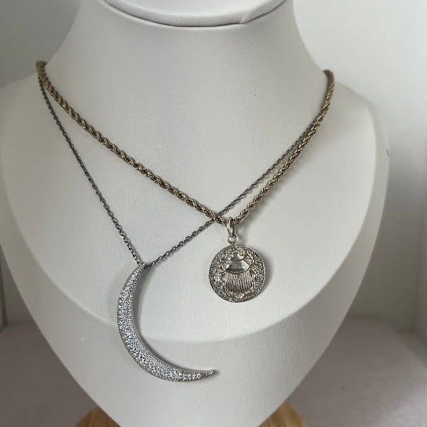 Sterling Silver Crescent Moon Pavé Pendant