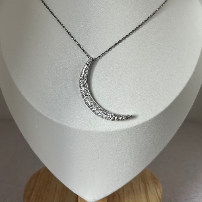 Sterling Silver Crescent Moon Pavé Pendant
