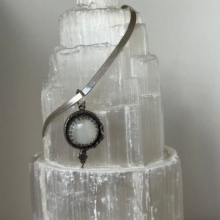 Sterling Silver Snake Pendant with Vintage Mother of Pearl