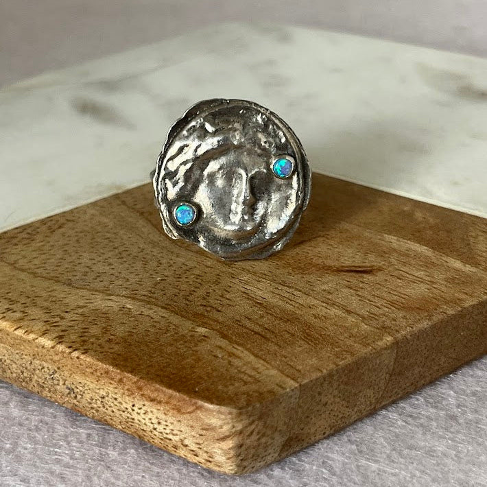 Studio Made Sterling Silver Greek Goddess Ring with Opal