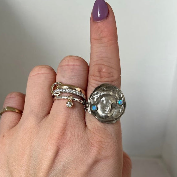 Studio Made Sterling Silver Greek Goddess Ring with Opal