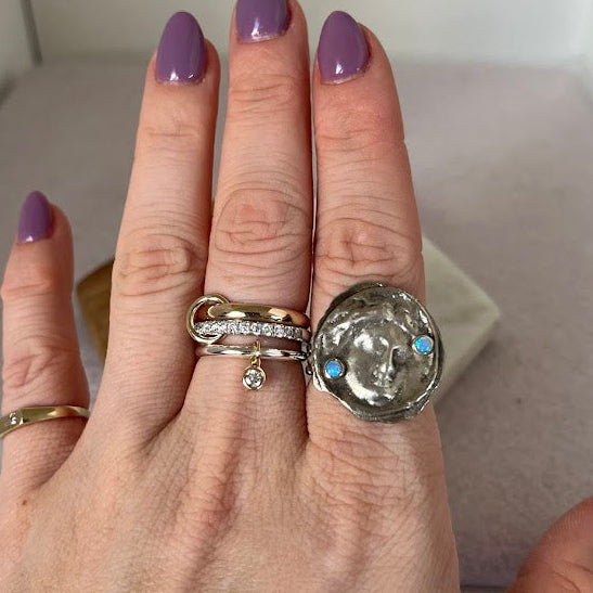Studio Made Sterling Silver Greek Goddess Ring with Opal