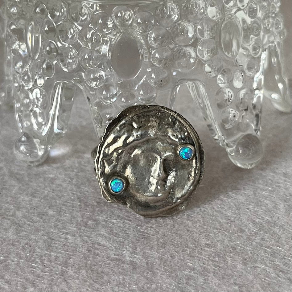 Studio Made Sterling Silver Greek Goddess Ring with Opal