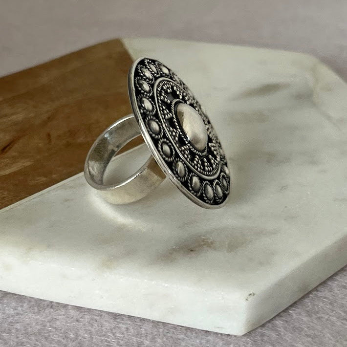 Vintage Silver Shield Ring from Paris, France