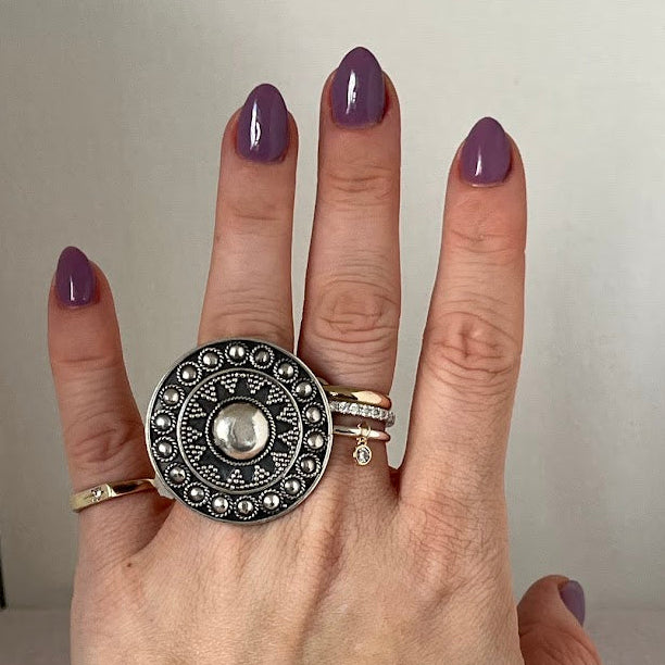 Vintage Silver Shield Ring from Paris, France