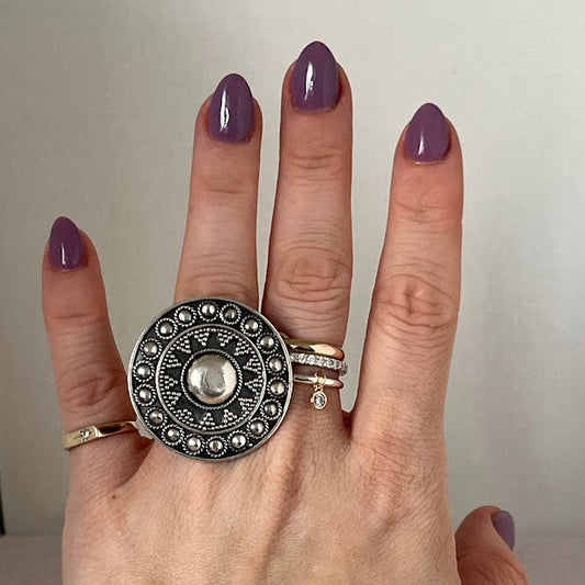Vintage Silver Shield Ring from Paris, France