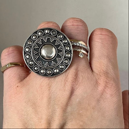 Vintage Silver Shield Ring from Paris, France