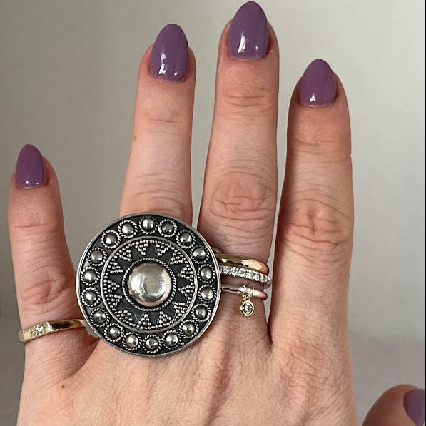 Vintage Silver Shield Ring from Paris, France