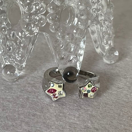 Sterling Silver Enamel Star Ring – Size 7.5
