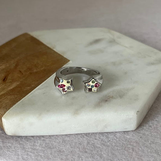 Sterling Silver Enamel Star Ring – Size 7.5