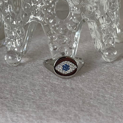 Sterling Silver Talisman Evil Eye Ring - Size 8