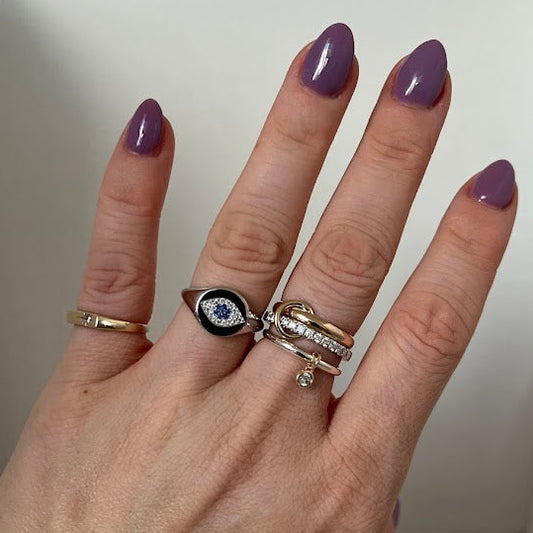 Sterling Silver Evil Eye Signet Ring | Blue & White CZ | Size 8