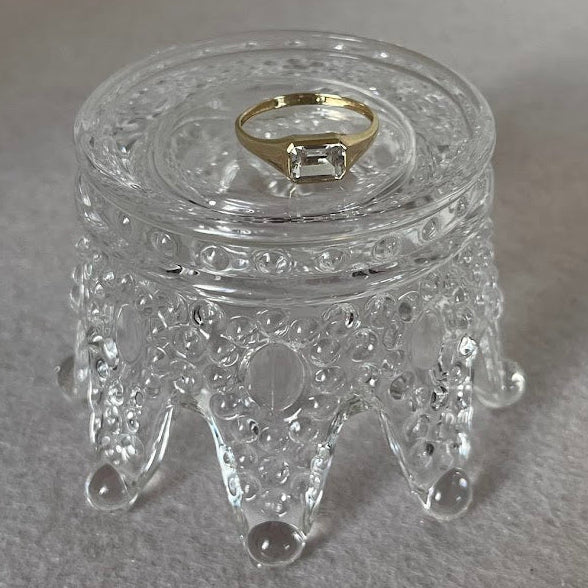 14K Yellow Gold Emerald Cut White Topaz Ring - Size 7.25