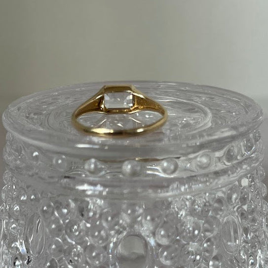 14K Yellow Gold Emerald Cut White Topaz Ring - Size 7.25