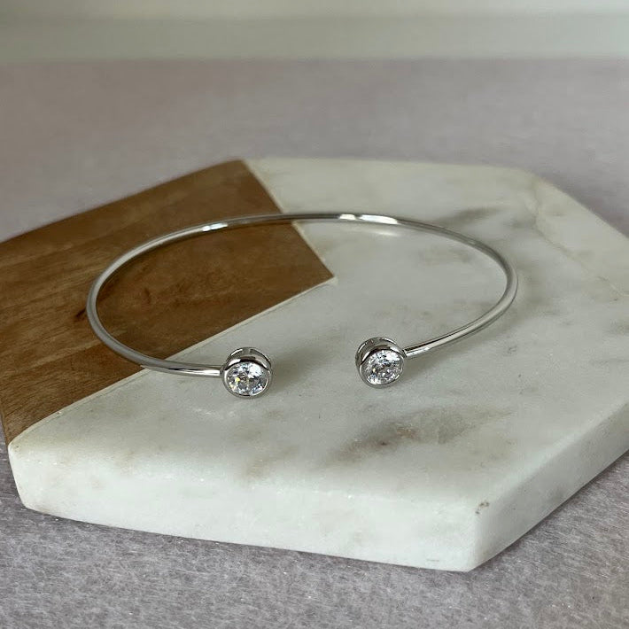 Sterling Silver Bezel Set CZ Cuff