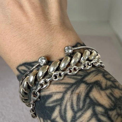 Sterling Silver Bezel Set CZ Cuff