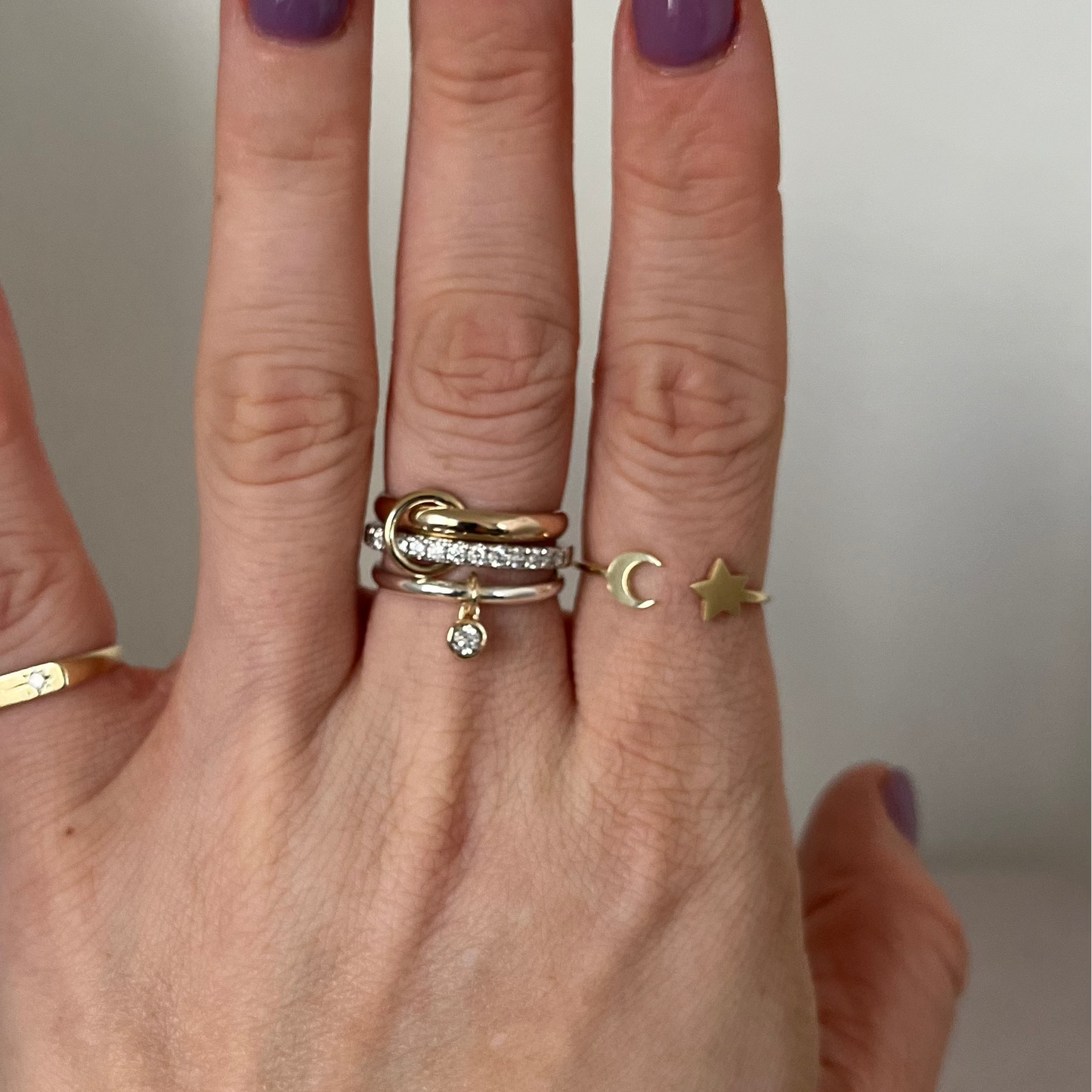 Dangle Ring - Sterling Silver & 10k Gold with Moissanite