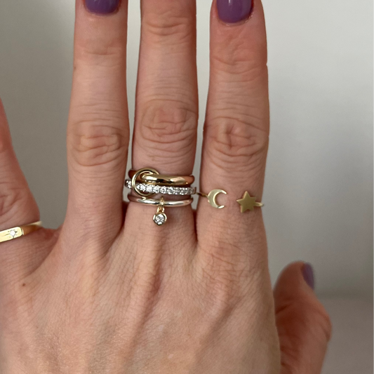 Dangle Ring - Sterling Silver & 10k Gold with Moissanite