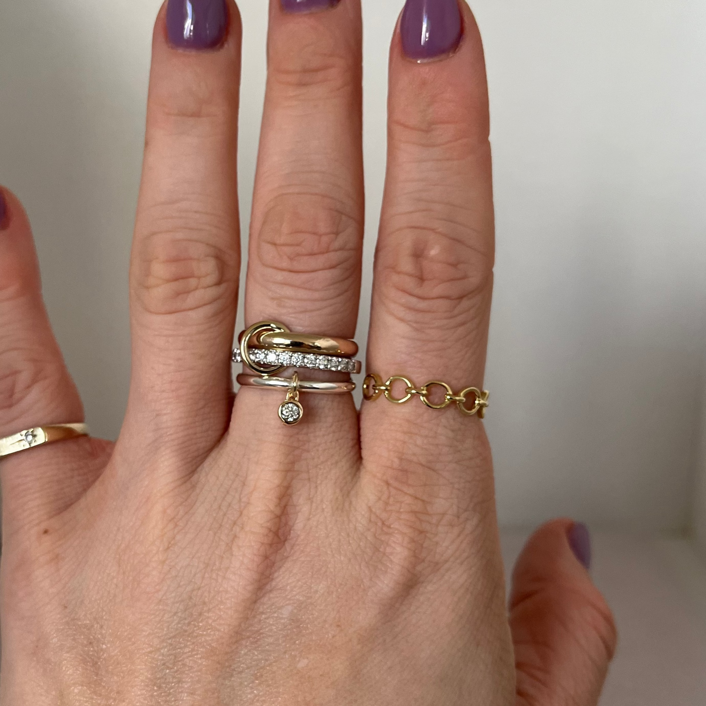 Dangle Ring - Sterling Silver & 10k Gold with Moissanite