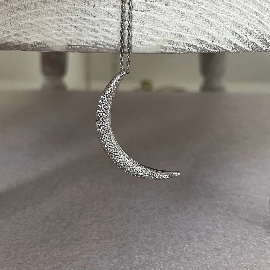 Sterling Silver Crescent Moon Pavé Pendant