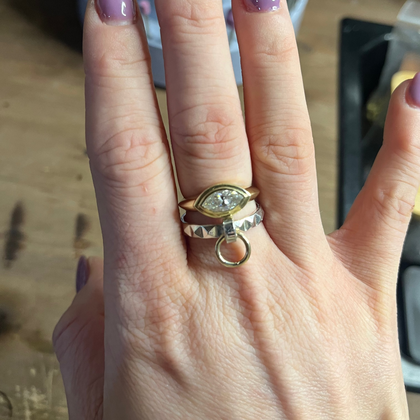 Door Knocker Pyramid Ring - Sterling Silver & 10k Gold