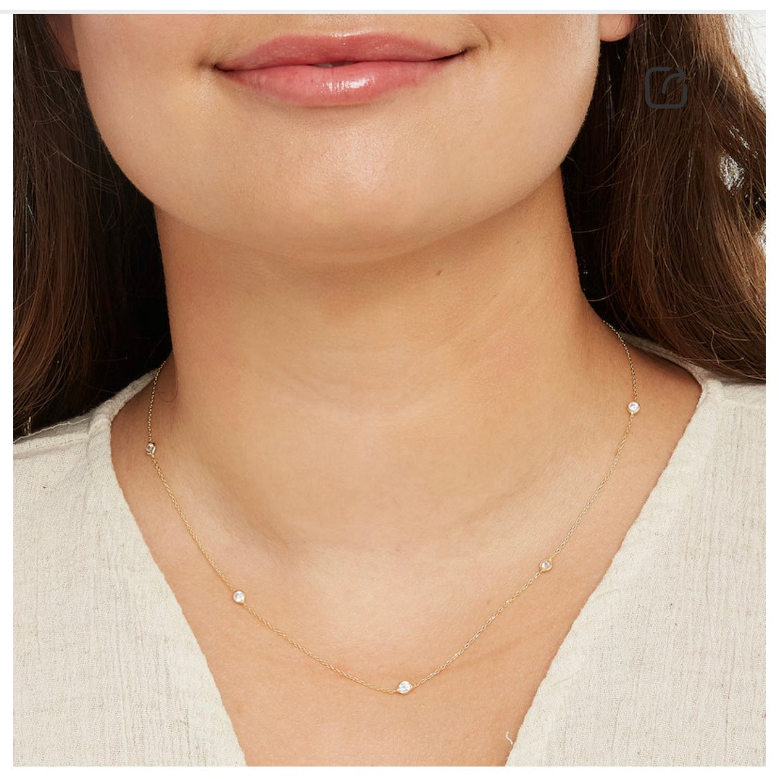 10K Gold Station Necklace - Cubic Zirconia  - Made in Italy