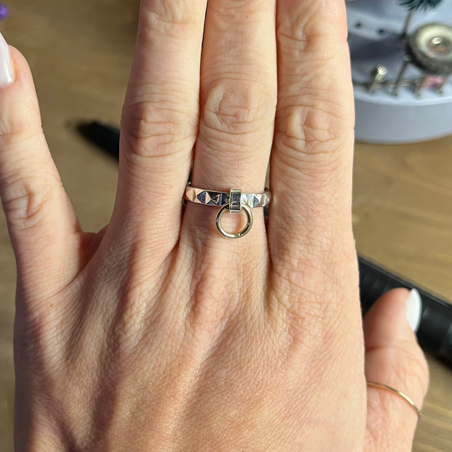 Door Knocker Pyramid Ring - Sterling Silver & 10k Gold