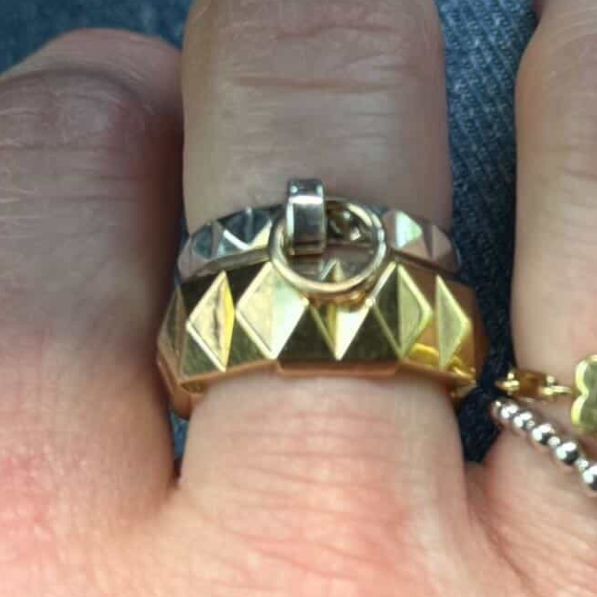 Door Knocker Pyramid Ring - Sterling Silver & 10k Gold